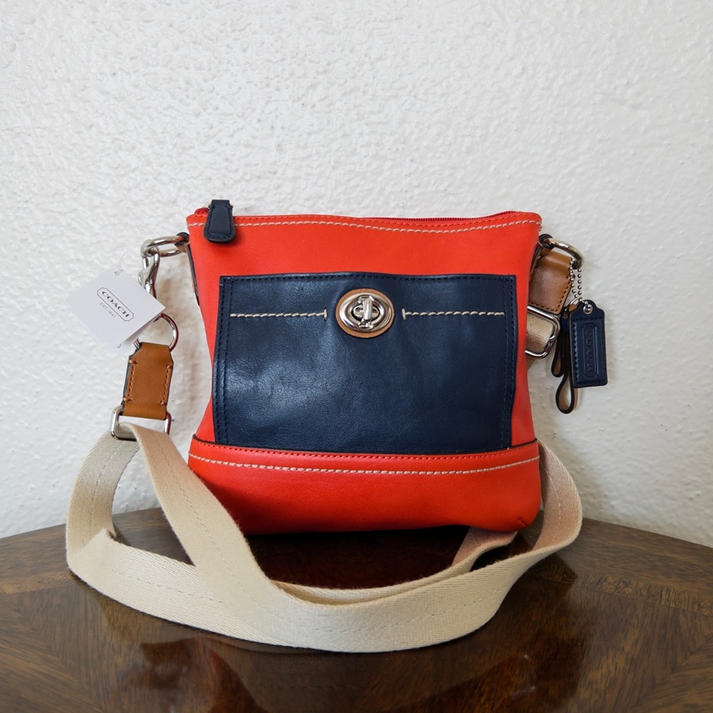 NWT Coach 49493 Park Leather Crossbody in Color Block Red Orange & Navy